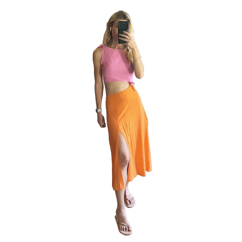 Two piece orange and pink linen dress. Size XS